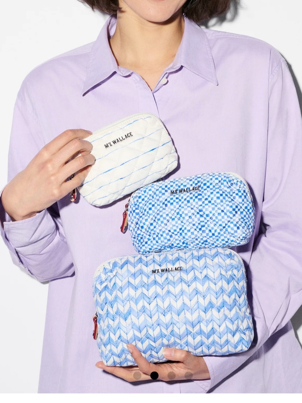 MZ Wallace Porcelain Blue/Multi Double Zip Cosmetic Bundle